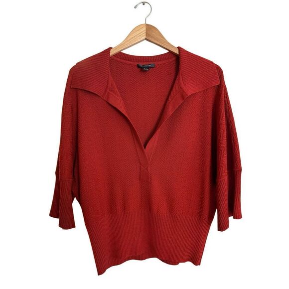 St. John Rustic Orange Wool Blend Santana Knit Collared Sweater Top Size L - Picture 2 of 11